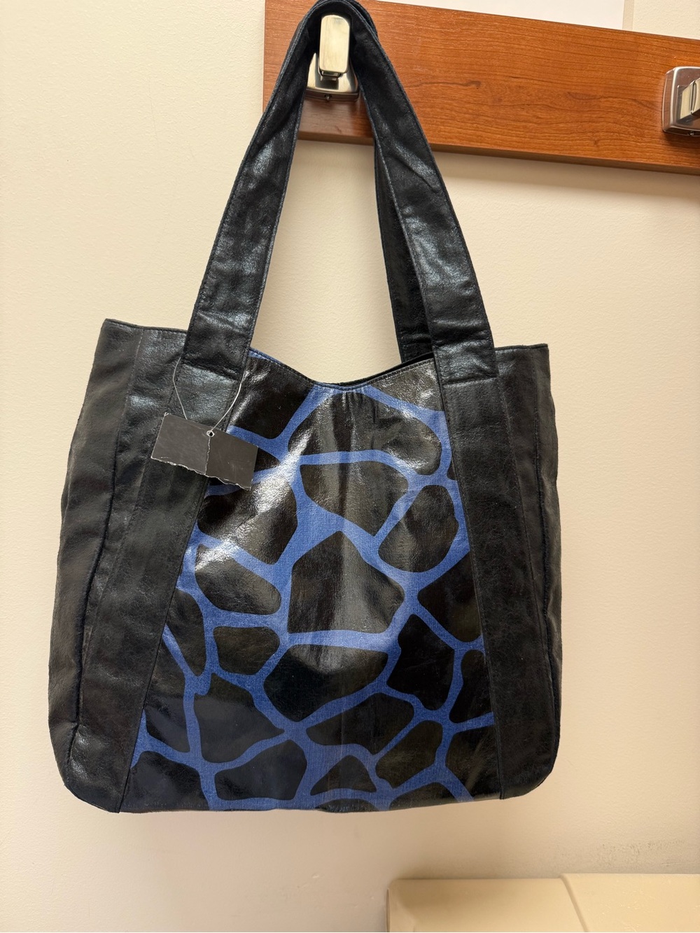 Braciano Black Tote Bag with Blue Pattern NWT